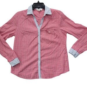 Jillian B.U. Red White Gingham Plaid Button Down Shirt Women's M Long Sleeve‎